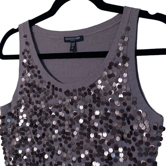Eileen Fisher Icy Plum 100% Merino Wool Sequin Evening Tank Top Sz PP or XS - Picture 7 of 16